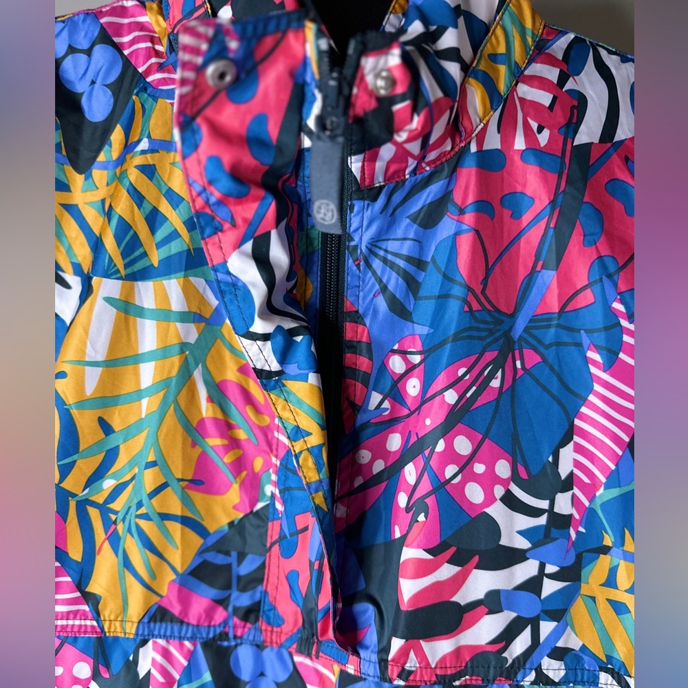 Vibrant Multicolor Leaf Print Jacket with hoodie perfect for rainy season - Picture 5 of 11
